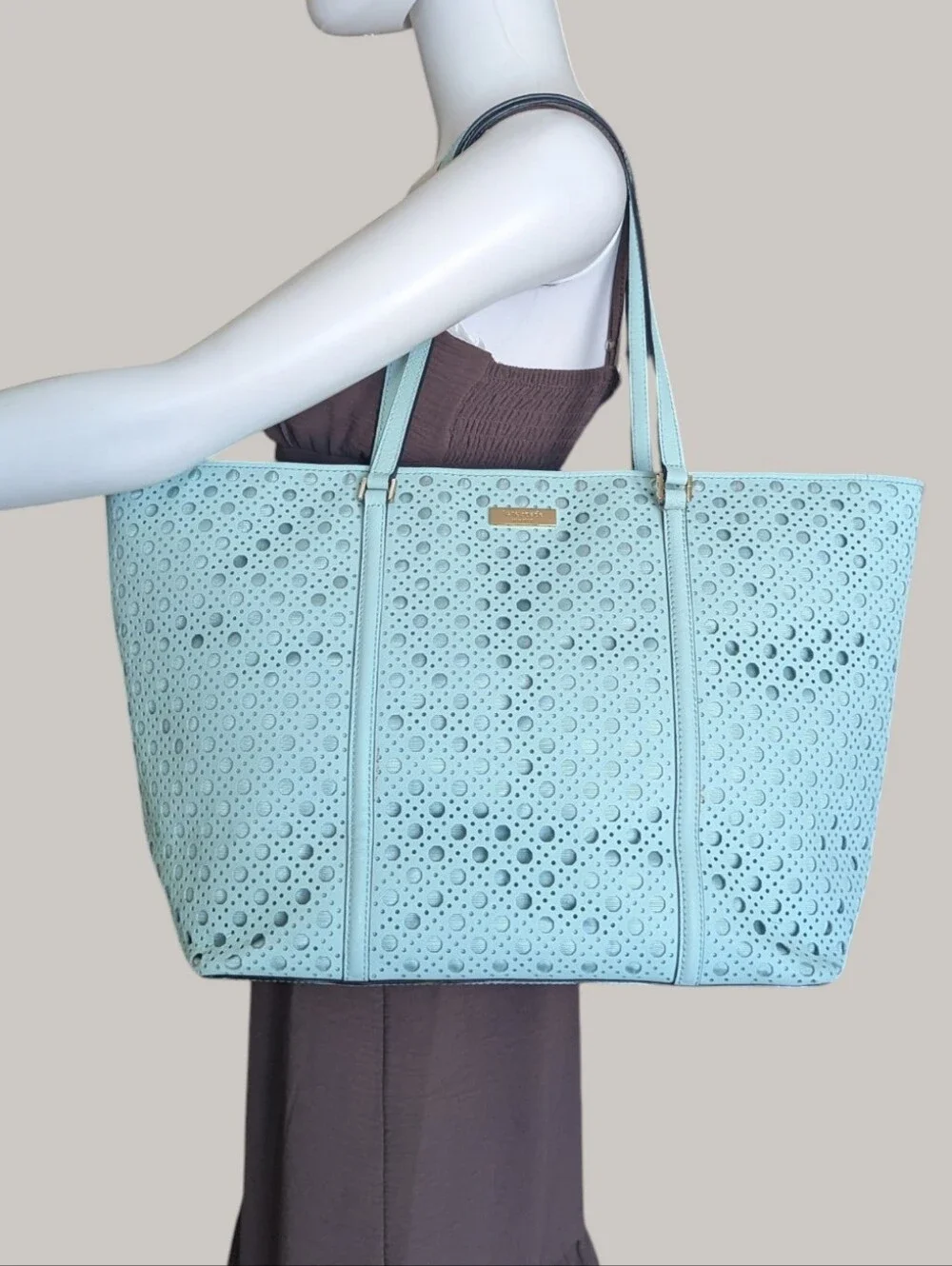 kate spade Light Blue Perforated Leather Tote